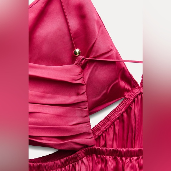 Zara dress maxi boho pleated satin flowy summer vacation wedding evening - Picture 16 of 16